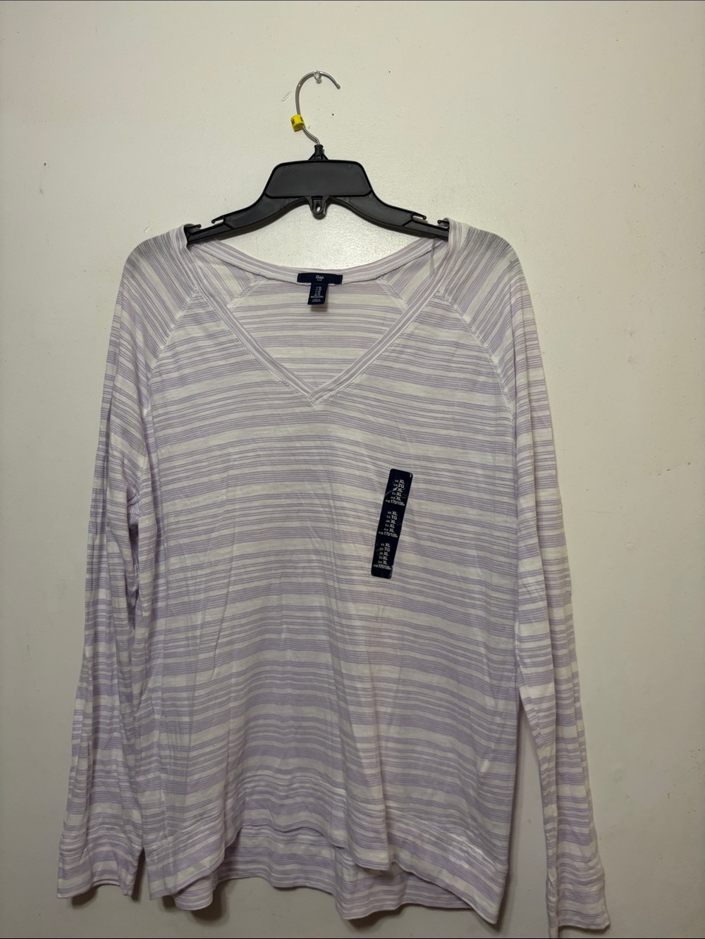 GAP Lavender & White Striped V-Neck Long Sleeve Tee
